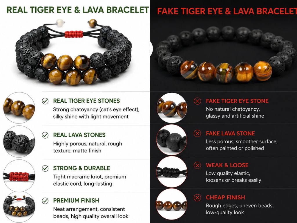 Asli Tiger Eye vs nakli synthetic stone comparison